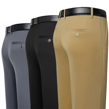 Pantalon d'été fin pour hommes, décontracté, classique, couleur unie, élastique, confortable, ample, droit, marque, vêtements pour hommes 1