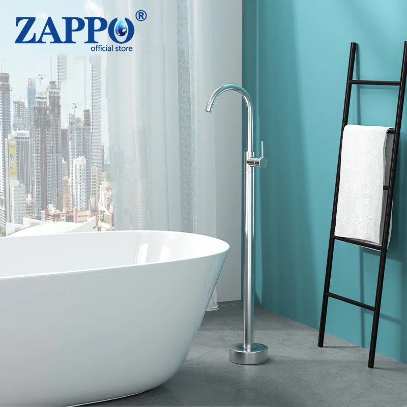 

ZAPPO Freestanding Bathtub Faucet Bathroom Floor Mount Standing Tub Filler Single Lever Brass Mixer Tap Without Handheld Spray