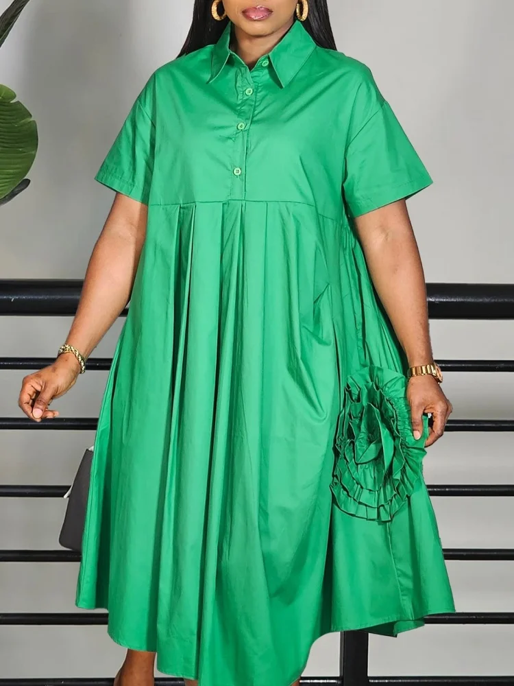 Wmstar Dresses for Women Wholesale Loose Dress Fashion Short Sleeved Solid Color Causal  African Shirt Dress Dropshopping