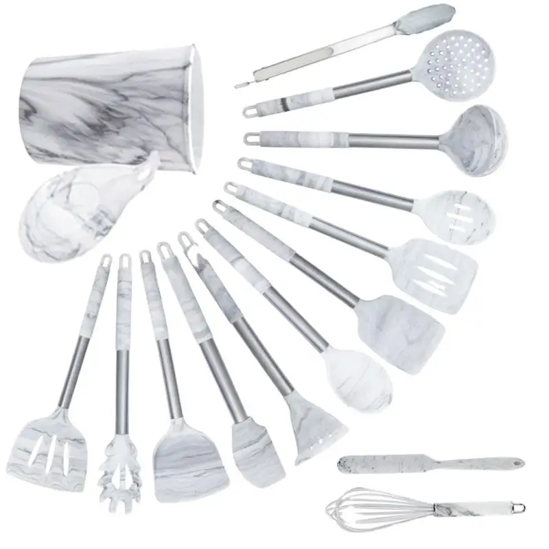 Kitchen Utensils With Non-Stick Stainless Steel Handles 15 Piece Silicone Cookware Kitchen Utensils Set