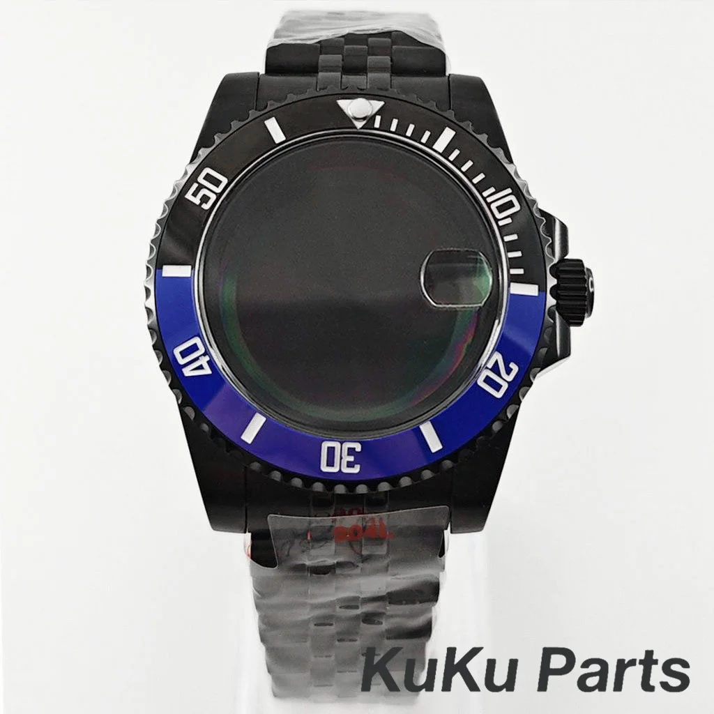 Black Purple GMT Bezel Watch Case with PVD Black Jubilee Bracelet and Sapphire Crystal