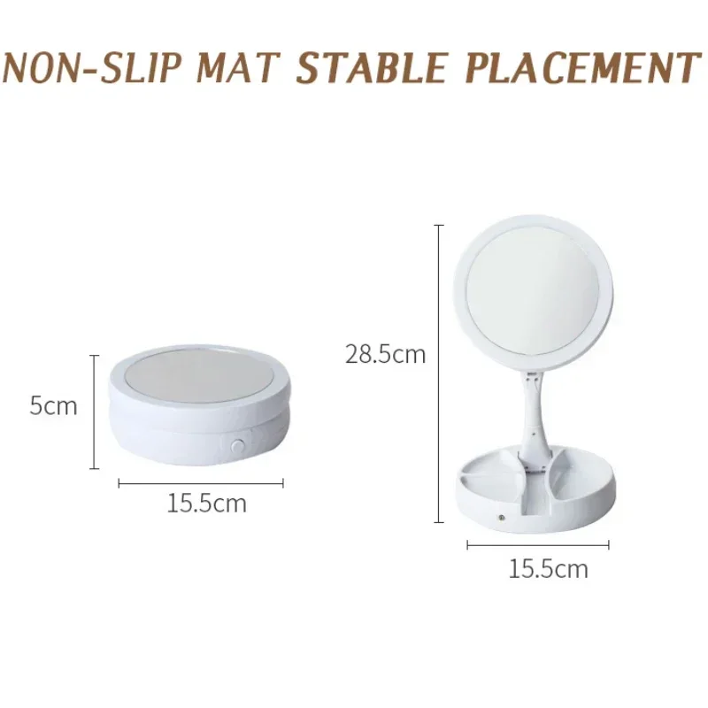 360&deg;Lighting Makeup Mirror With LED Light USB Portable Foldable Desk Vanity Mirror Adjustable HD Travel Home Beauty Tools