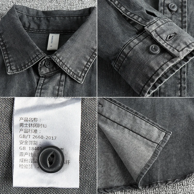 Heavy washing to do old vintage denim shirt men's double pocket design trend Europe and the United States casual shirt coat denim shirt long sleeved shirt