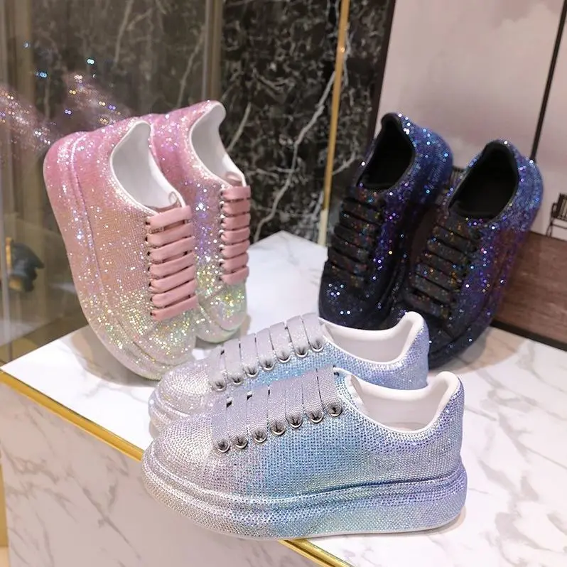

Women Shoes The New Gradient Color Super Fire Hundred Set Fashion Full of Stars Sky Water Drill Muffin Thick-soled Casual Shoe