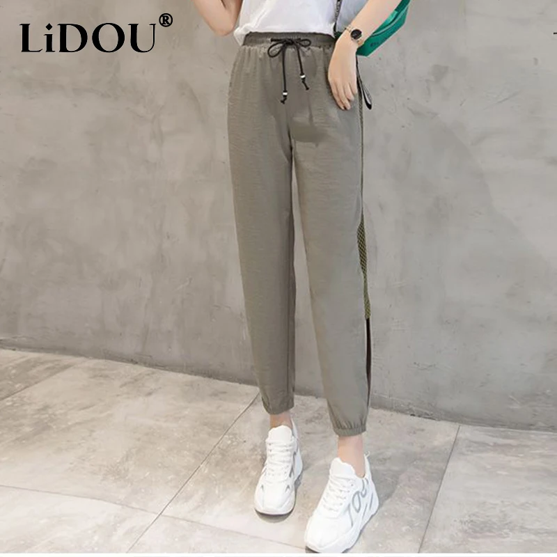 2023 New Korean Fashion Pants Women Solid Color Casual Neat Sports Chic Aesthetic Elegant Fashion Grace Hipster Street Trousers autumn and winter new street hipster ripped slim fit slimming denim trousers for women