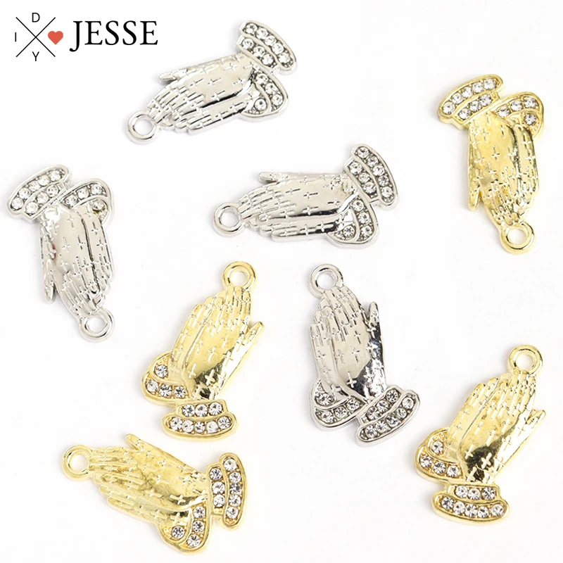 

10Pcs Alloy Praying Hands Charms Crystal Metal Fashion Pendants For Jewelry Making Bracelet Necklace Earrings Keyring DIY Crafts