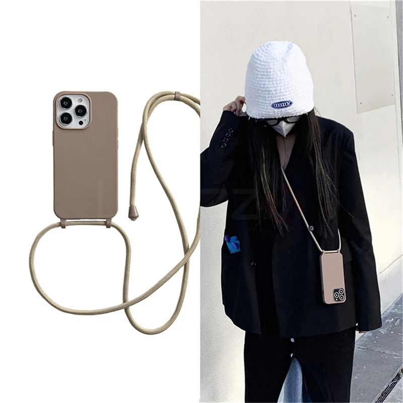 Fluorescent Silicone Phone Case with Lanyard Cord and Neck Strap - Shockproof Cover