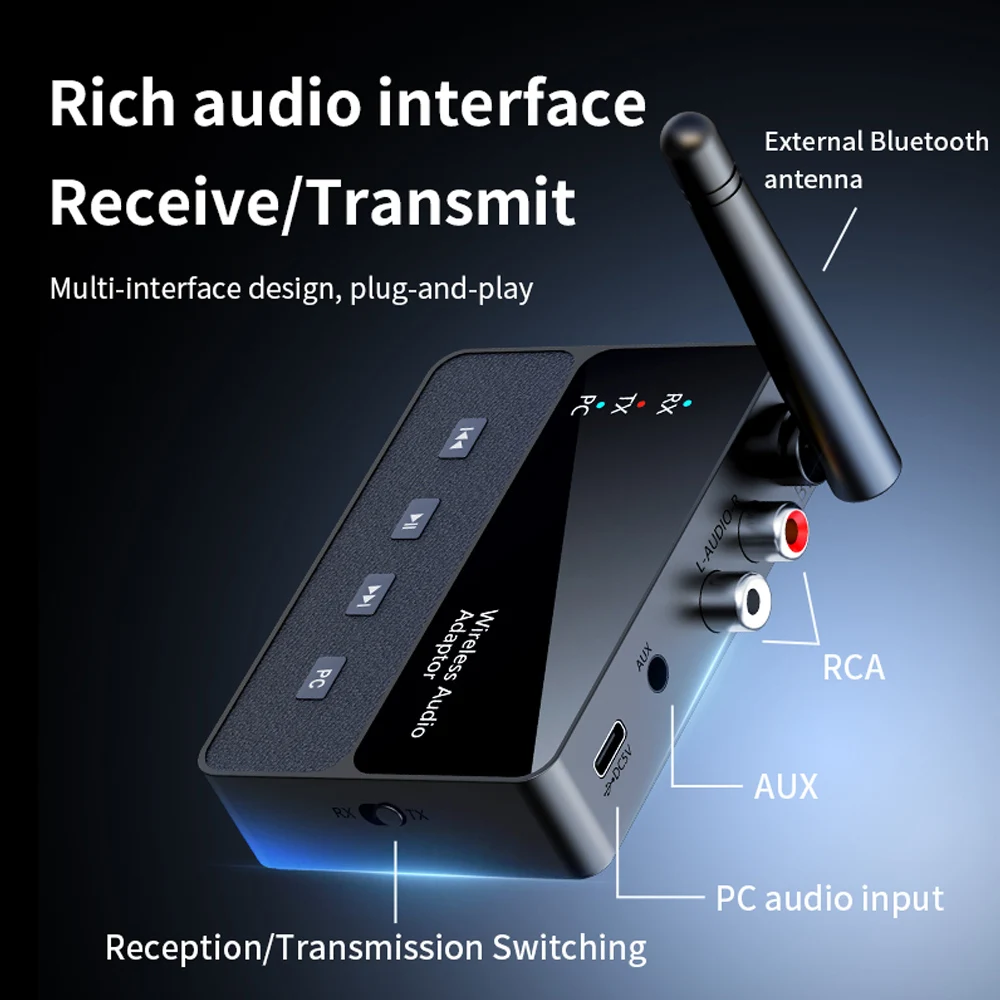 KEBIDU Bluetooth 6.0 송신기 수신기 낮은 대기 시간 무선 오디오 어댑터 3.5mm AUX RCA HIFI TV 스피커 용 무손실 사운드 Bluetooth 6.0 Transmitter Recei