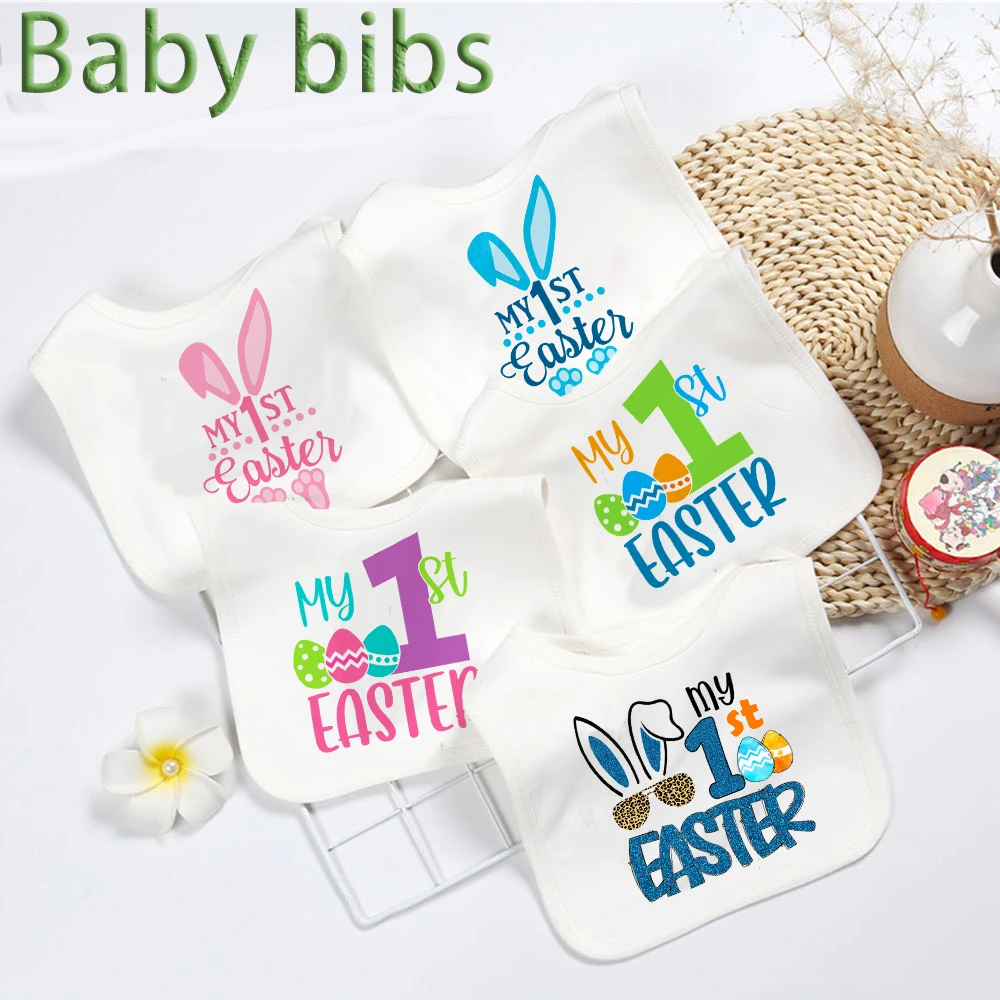 

My 1st Easter Baby Bibs Boy Girl Cotton Bib Happy Easter Infant Saliva Towel Infant Bunny Egg Print Newborn Bib Keepsake Gifts