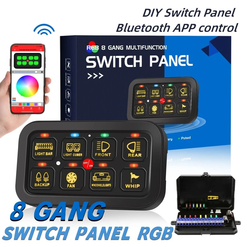 8 Gangs RGB LED On Off Switch Panel LED Light Background Slim ...