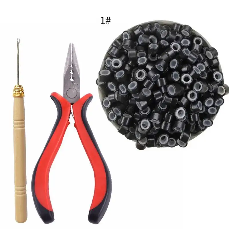 Hair Pliers I-Tip Hair Pliers 1000pcs Micro Silicone Hair Beads Rings Hair Hook Pulling Loop Needle Hair Extensions Tool Kit sassy kinky curly i tip human hair extension micro beads pre bonded brazilian remy stick i tip hair micro links 100g 100strands