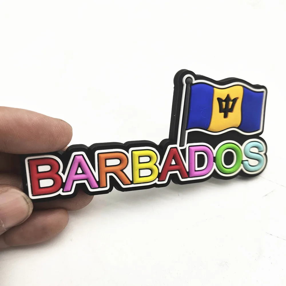 Magnete Da Frigo Barbados Bandiera Caraibi | Raro Souvenir Da Collezione In Vinile 6,3 X 8,9 Cm