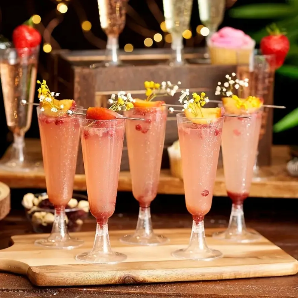 10pcs Clear Plastic Champagne Flute Goblet Disposable Durable Champagne Glass Unbreakable Margarita Glasses Christmas Party