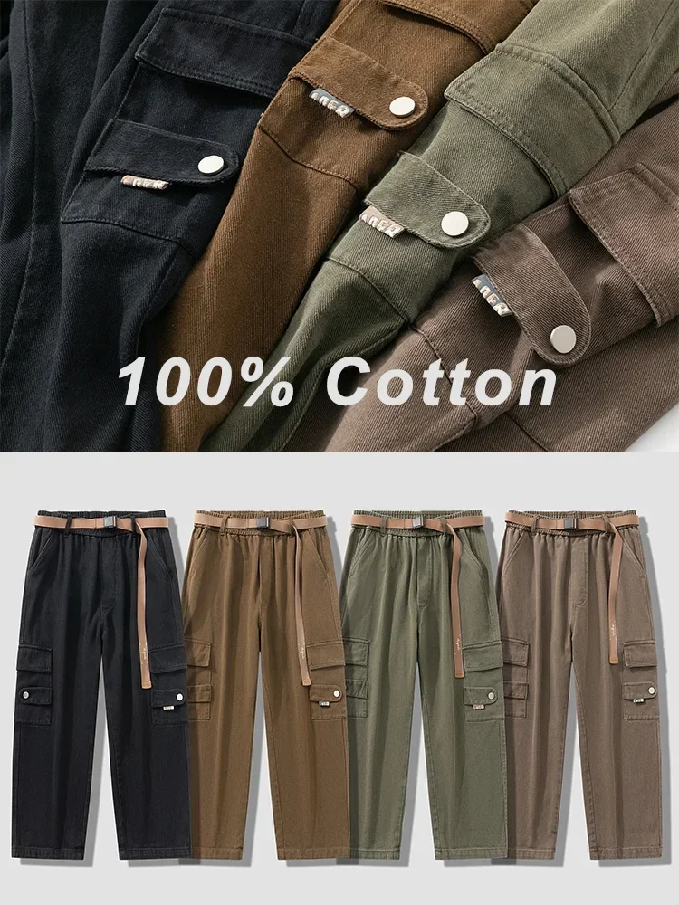2024 Autumn New Cargo Pants Men Multi-Pockets Cotton Casual Wide Pants Male Workwear Loose Straight Trousers Big Size 7XL 8XL 3