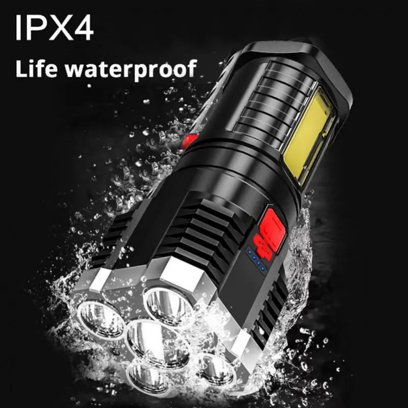 5 Led Licht Zaklamp Usb Opladen Cob Side Light Power Display Outdoor Draagbare Lamp 4 Mode Waterdichte Oplaadbare Fakkels