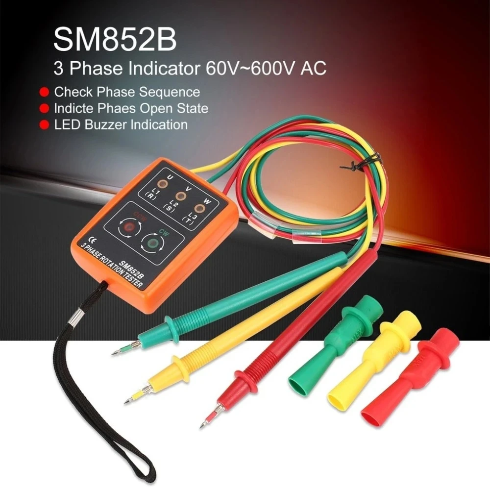 SM852B-3-Phase-Rotation-Tester-Digital-Phase-Indicator-Detector-LED ...