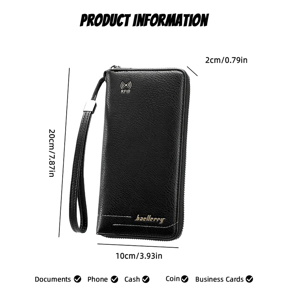 1Pcs Rfid Anti-Degaussing Long Wallet Large Capacity Wrist Strap Wallet Large Capacity Multi-Card Slot Travel Business Multi-Functional Storage Bag