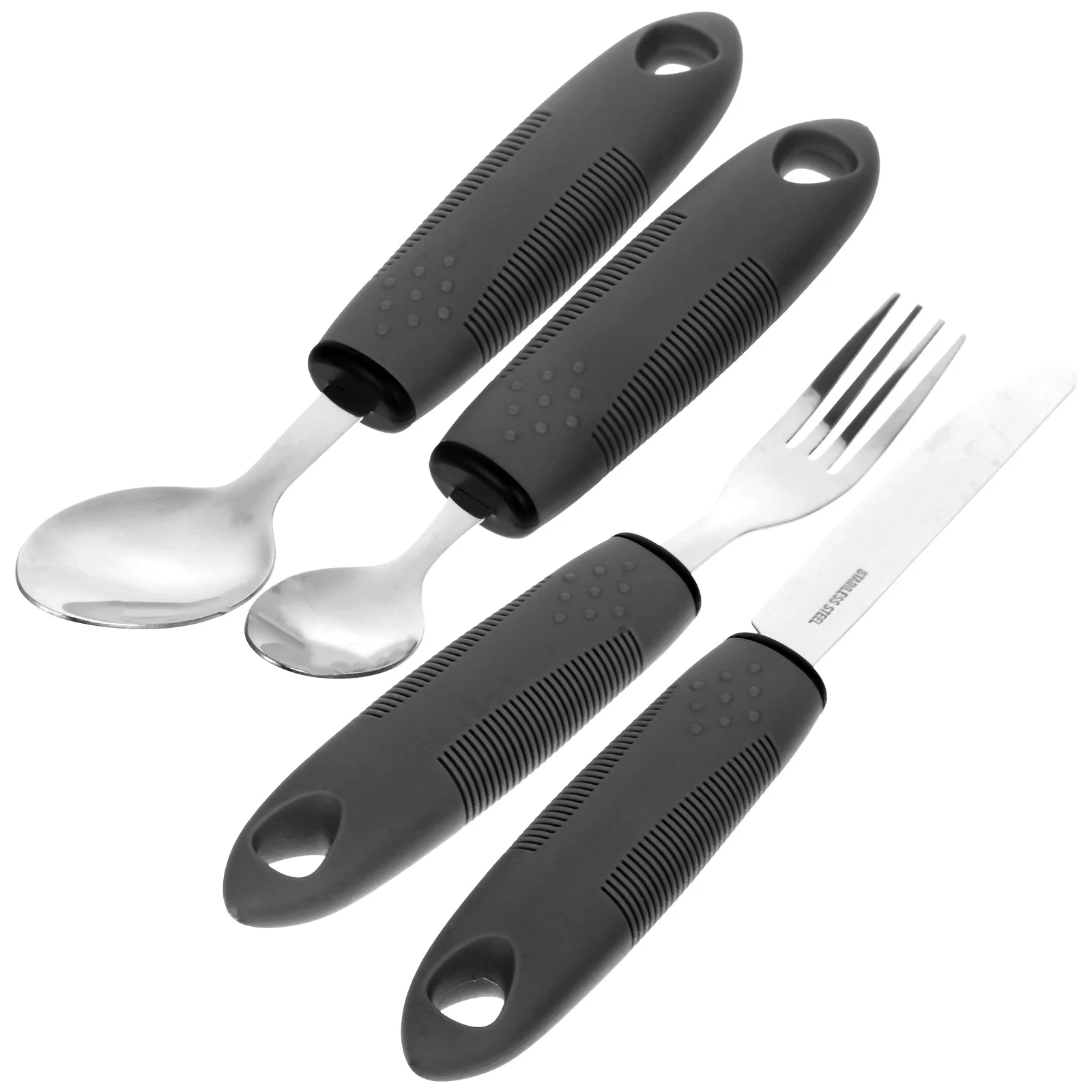 

4 Pcs Elderly Tableware Set Serving Utensils Stainless Steel Indoor Adaptive Portable Everyday Dinnerware Tremble Proof