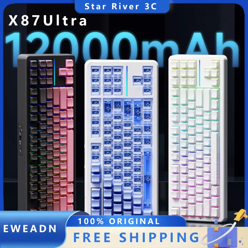 EWEADN X87 울트라 무선 기계식 키보드 핫 스왑 가능 2.4G Bluetooth/USB 3 모드 맞춤형 자기 스위치 게임용 키보드