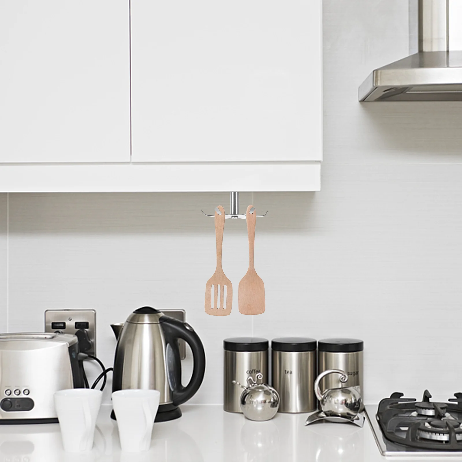 Six Claw Swivel Hook Under Cabinet Multi-functional Wall Hanging Utensil Holder Stainless Steel Spoon Rotating Hangers