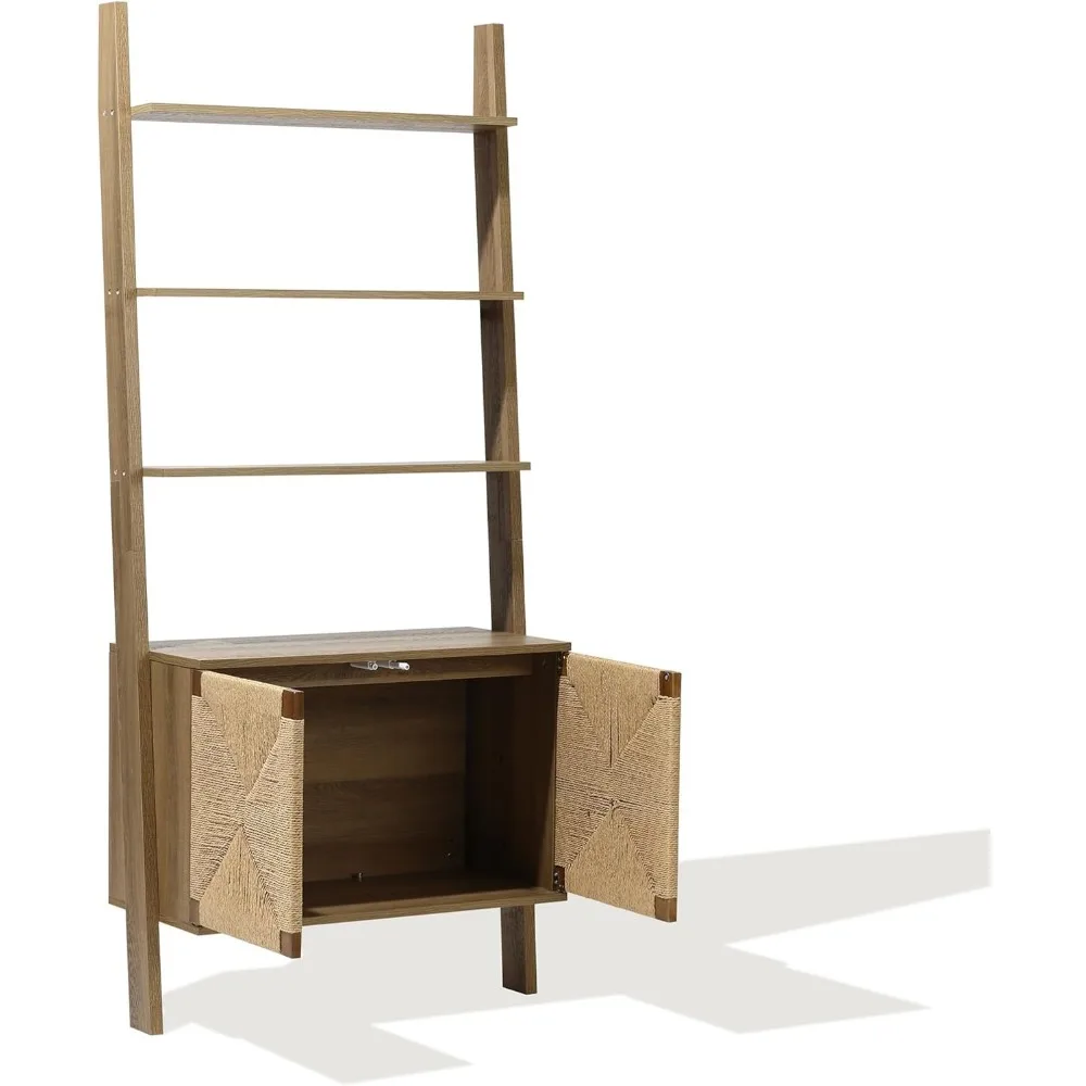 71" Tall Bookshelf, 4 Ladder Shelves Etagere Bookcase with 2-Door Cabinet Storage,Large Bookshelf Organizer, 5