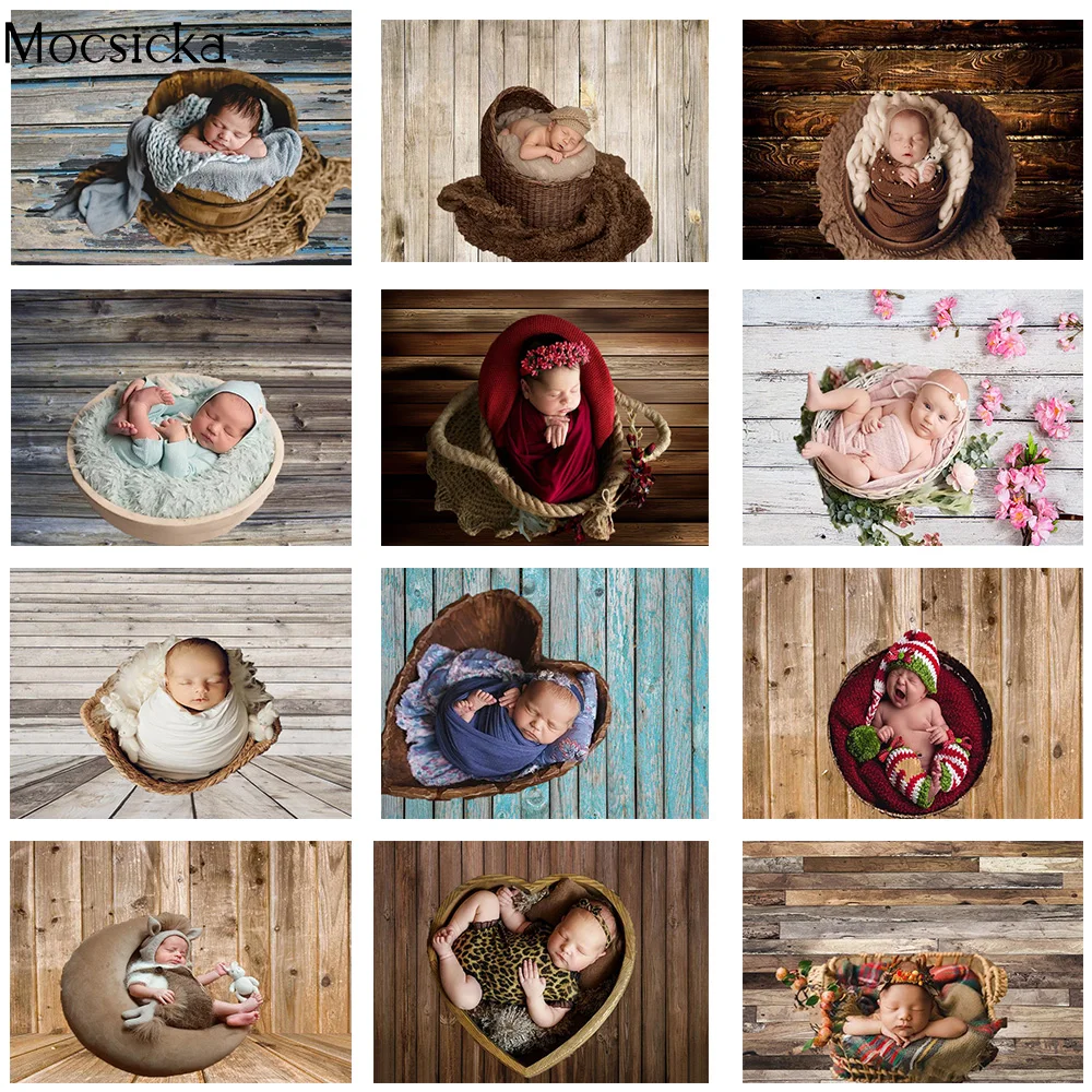 

Mocsicka Vintage Studio Photography Background Decoration Wood Prop Baby Shower Birthday Photo Newborn Children Photobooth Kit