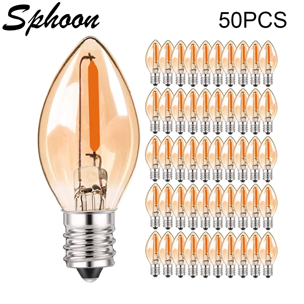 C7 LED 야간 조명 전구 E12 교체 LED 전구, 0.5W 앰버 유리, 따뜻한 흰색 2200K, 끈 조명 촛대 샹들리에