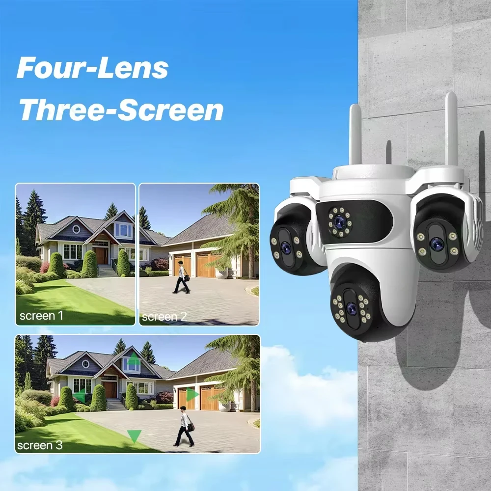 15MP WIFI Camera Three Screen PTZ Camera Human Detection Security CCTV Surveillance 10MP HD External Dual Lens Camera iCsee 2