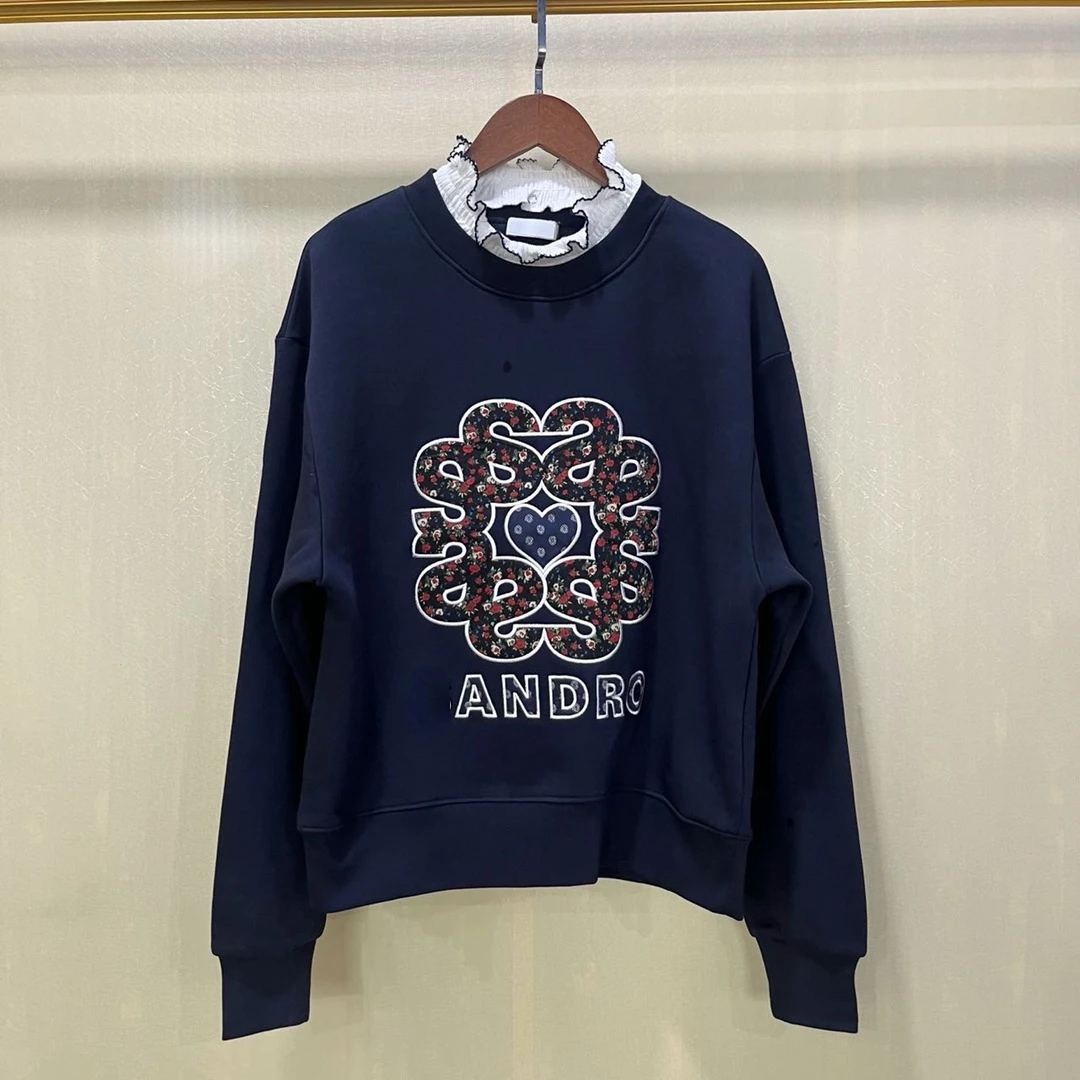 2024 Women's Print Pleated Collar Navy Sweater Shirt New French High Quality Sweater Free Shipping
