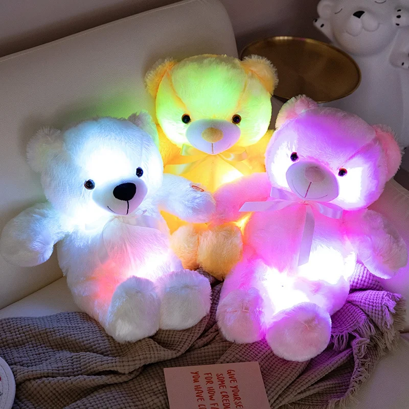 30CM Creative Light Up LED Bear Stuffed Animal Plush Toy Colorful Glowing Bear Doll Luminous Christmas Gift