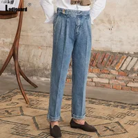 2025 European Fashion Basic Suit Jeans Demin Pants Men's Ankle-Length Trouser Plus Size Mens Casual Stand Pocket Suits Pants New 1