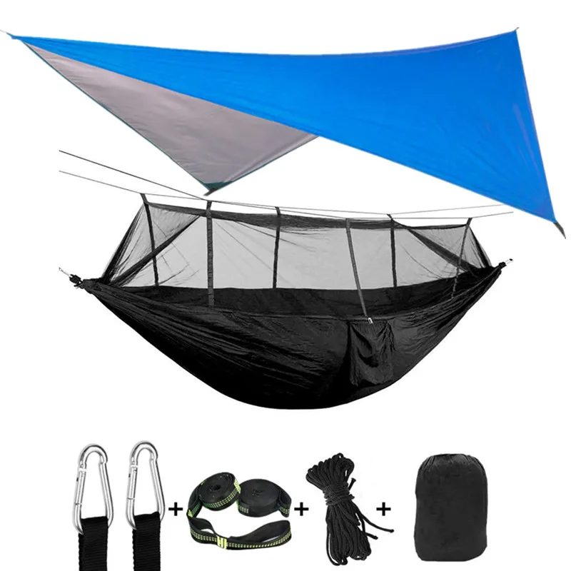 Camping Hammock with Mosquito Net&Rainfly Tent Tarp & Tree Straps,Portable Nylon Hammock Tent for Camping Hiking Backyard Travel 