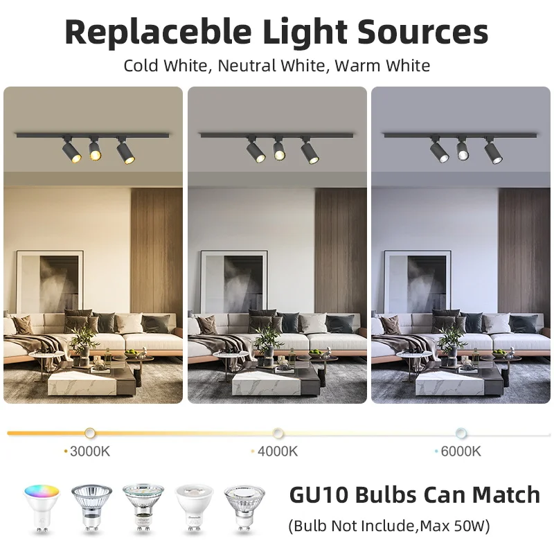 Full Set Track Light Led Ceiling Rail Lights Replaceable GU10 Light Source Spotlight for Living Room Bedroom Led Spot Track Lamp 6