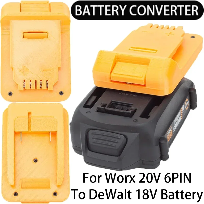 Battery Converter for Worx 20V 6PIN Li-Ion Battery to DeWalt 18/20V Li-Ion Tool Battery Adapter Power Tool Accessories