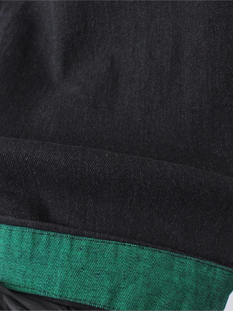 Women's High Waist Stretch Denim Harem Pants, Casual Washed Jeans, Green Patch Bottoms, Plus Size, Spring, Autumn Fashion