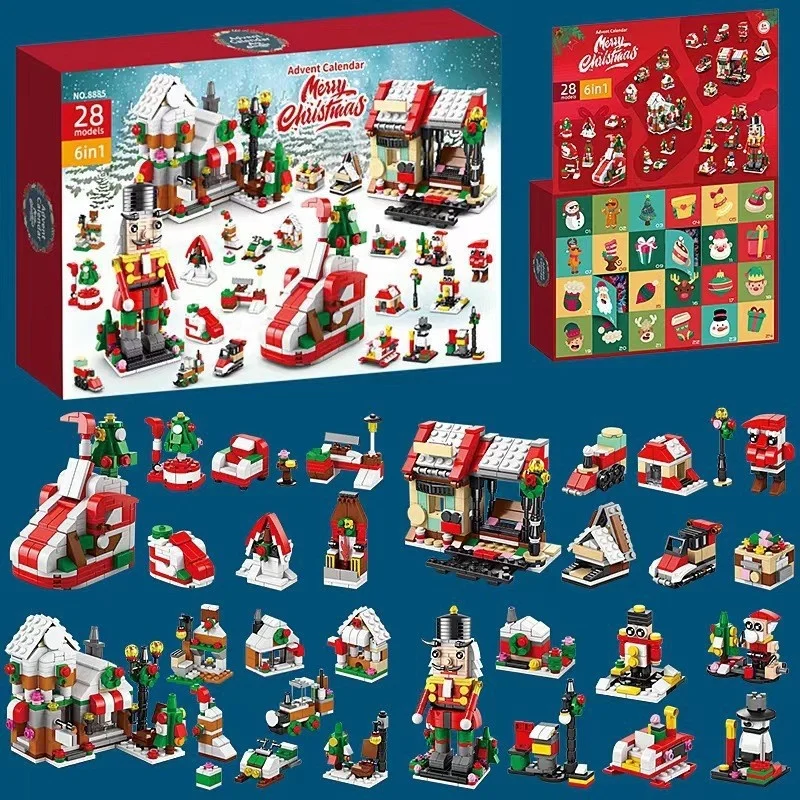 

2024 Christmas Series Building Blocks Box For Kids Gift DIY Nutcracker Santa Claus 24Days Christmas Advent Calendar Bricks Model