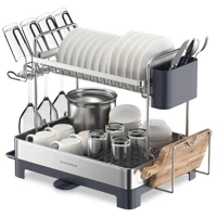 SONGMICS Dish Drying Rack - 2 Tier Dish Rack for Kitchen Counter with Rotatable and Extendable Drain Spout 1