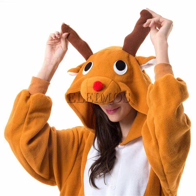 Christmas Onesie Deer Brown Halloween Animal Kigurumi Pajamas Adult One-Piece Pijama Winter Cartoon Jumpsuit Sleepwear
