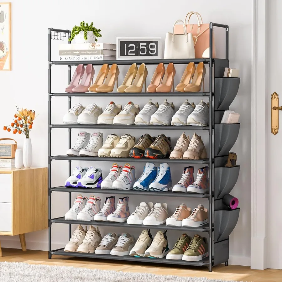Large Capacity 7 Tier Shoe Rack Black 33.3in Wide x 11.2in Deep x 48.7in Tall Holds 2835 Pairs of Shoes UltraMinimalist Style W