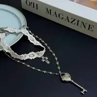 Y2K – collier ras du cou en dentelle blanche pour femmes, bretelles croisées, clé, chaîne en cœur doux et Cool, Double couche, bijoux de fête à la mode, cadeau 6