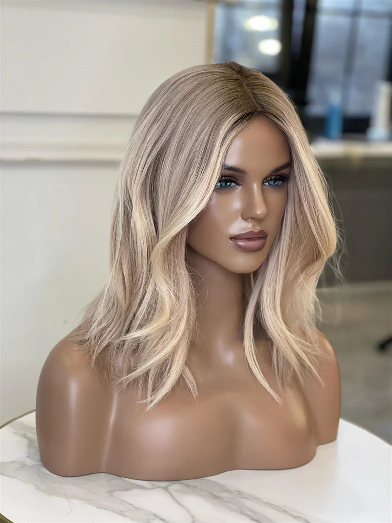 Synthetic Human Hair Wig Women Wigs Ombre Ash Blonde Lace Frontal Wigs Synthetic Futura Top Quality Lace Wig Natural Wavy Glueless Wig Women's Halloween