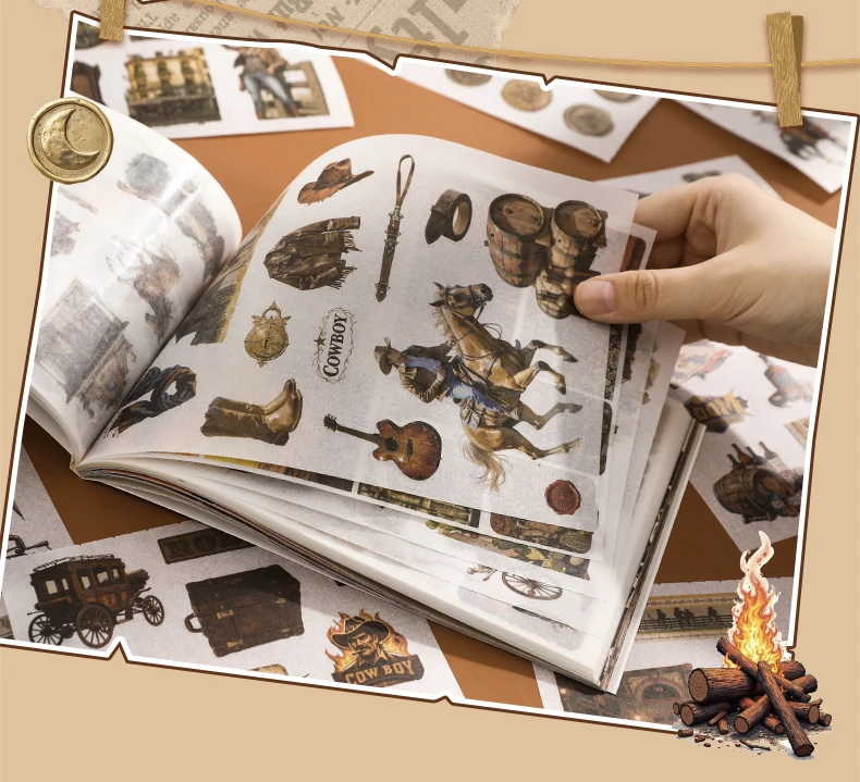 Plus Size 50sheets Washi Stickers Material Paper Collection Book Western Cowboy Gothic Castle Style DIY Scrapbook Supplies