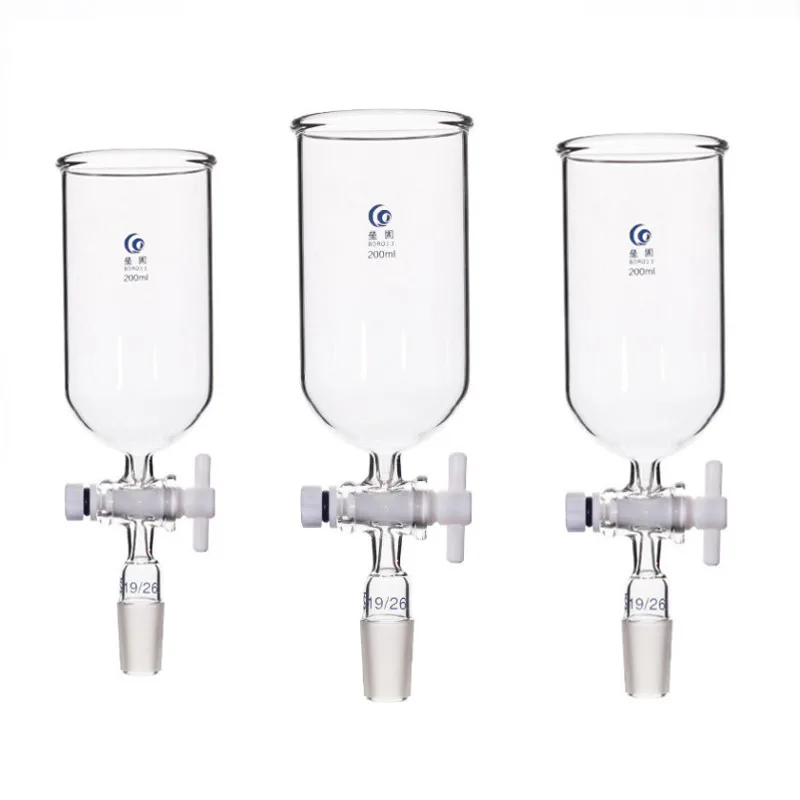 

1Pcs Clear 50ml to 1000ml Glass Cylindrical Feed Funnel with PTFE Piston 19#24# frosted Standard joint for lab teaching tools