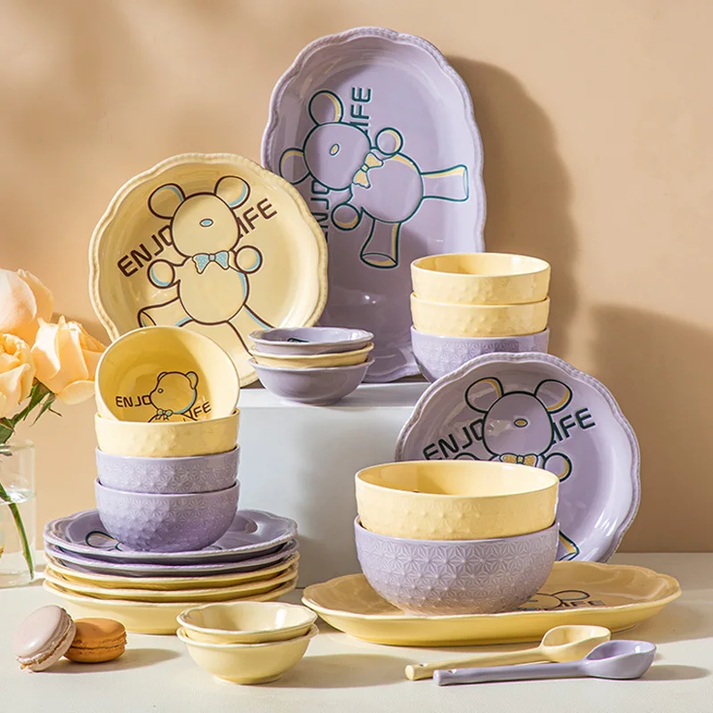 Solid Purple Ceramic Dishes Dishes Cute Household Dishes Cute