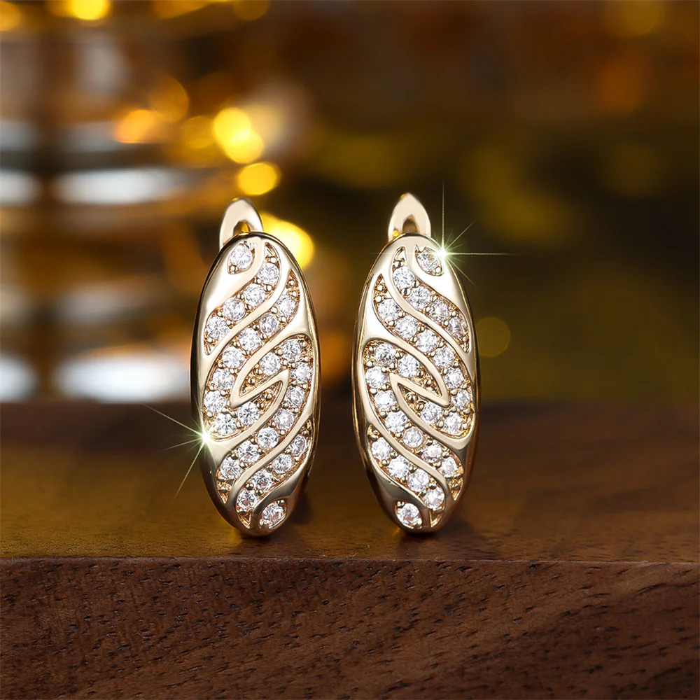 Luxury Crystal Round Stone Oval Hoop Earrings For Women Men Vintage Gold Color Ear Buckle Wedding Jewelry Engagement Party Gift