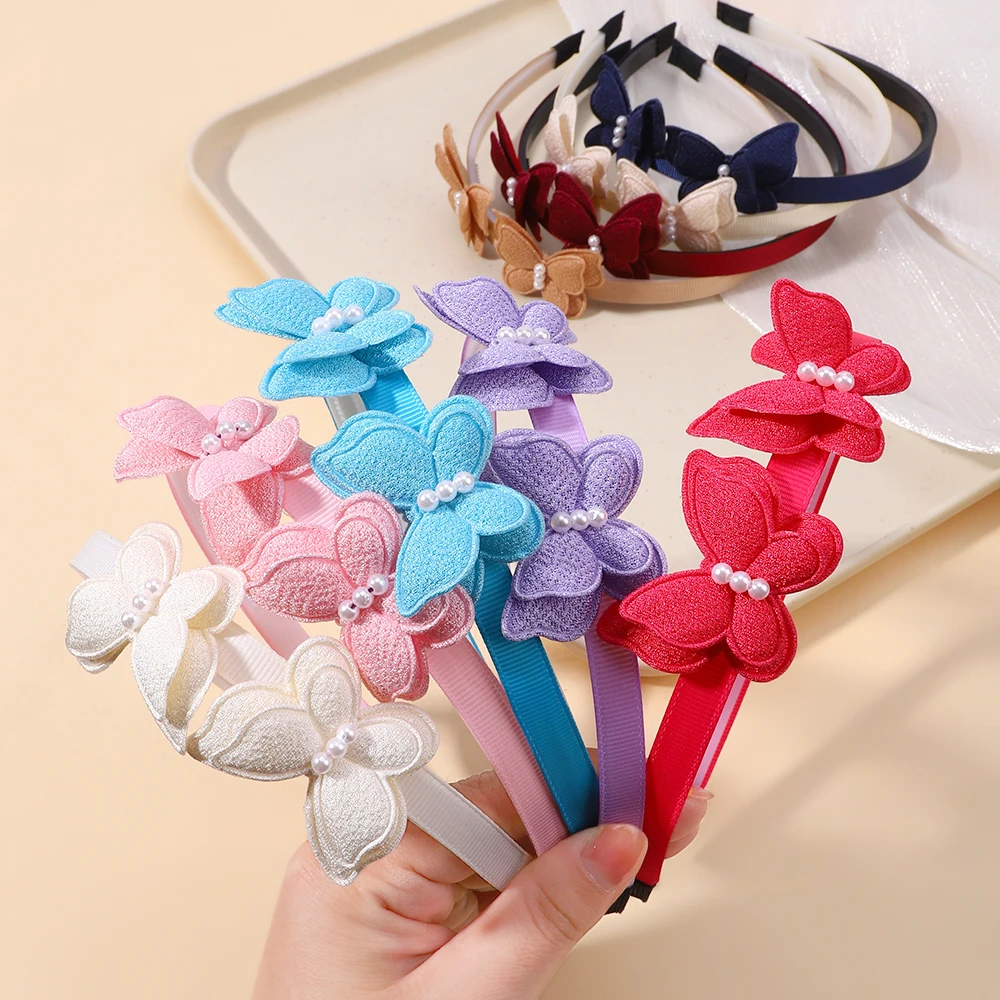 1Pc Cute Butterfly Hairband Simulated Pearl Children's Hair Hoop Daily Hair Binding Lovely Girl Hair Accessories Wholesale Gifts