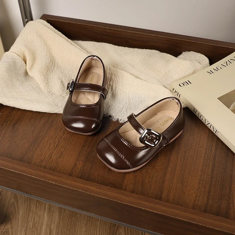 Little Girls' Flat Shoes Simple Patchwork Children's Leather Shoes Solid Color Causal Kids Fashion Soft Bottom Versatile girls shoes girls flats