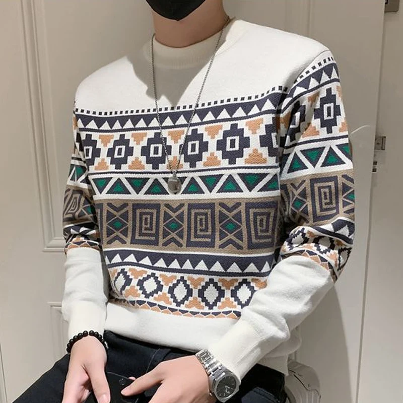 Spring Autumn New Fashion Printing Long Sleeve Sweater Man High Street Casual Loose Jacquard Weave All-match Harajuku Pullovers