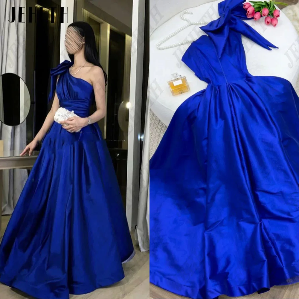

JEHETH One Shoulder Saudi Arabia Woman Evening Dresses Sleeveless Satin A-Line Floor Length Dubai Formal Prom Gowns Floor Length