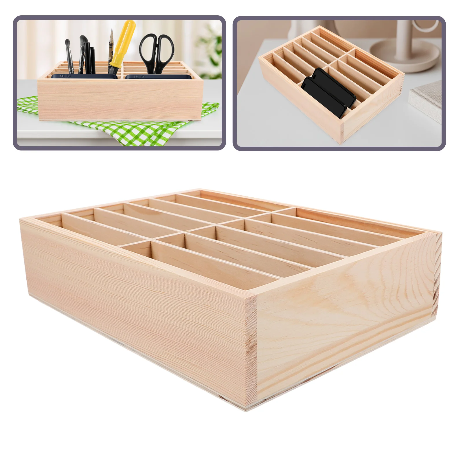 

Wooden 12-Grid Cell Phones Storage Box Desktop Mobile Phone Holder Organizer